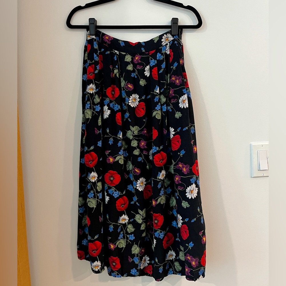 Sag Harbor Floral Black Pleated Maxi Skirt Skirt